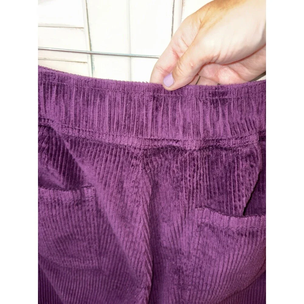 Pact Corduroy Cropped Wide Leg Pants Womens Purple L Stretch Organic Cotton Y2K - Picture 6 of 9
